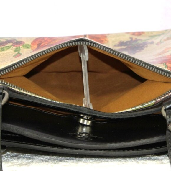 Patricia Nash Floral Print Leather Trim Tote Bag Black Tan Zip Top NWOT - Picture 5 of 13
